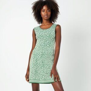 Max Studio Dress Womens Small Sleeveless Green Floral Print Stretch Pleated Hem